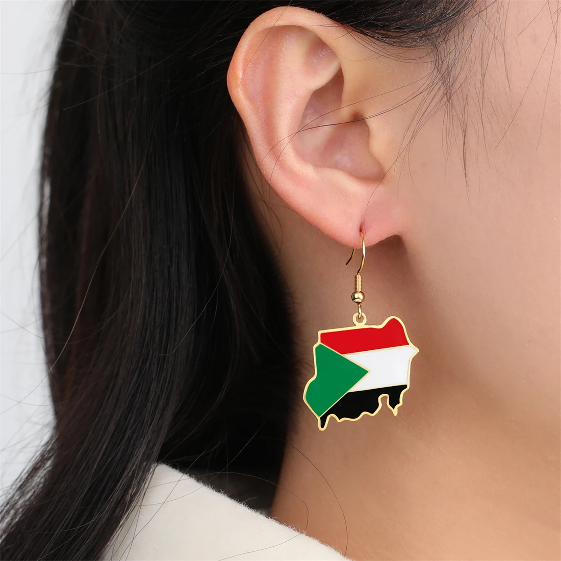 EUEAVAN Classic Sudan Map Flag Pendant Earrings Stainless Steel Silver Gold Color North Sultan Maps Earring Patriotic Jewelry