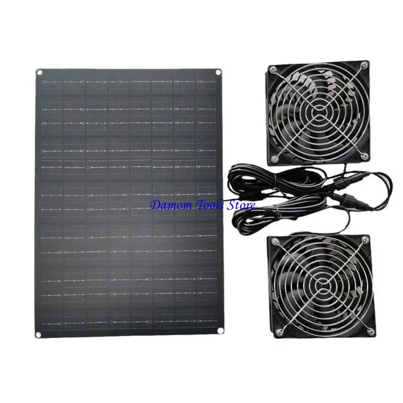 57BE Upgrades 15W Solar Panel with 12V Double Ventilation Fans Monocrystalline Solar Panel with Fan for Outdoor Sheds & Coops
