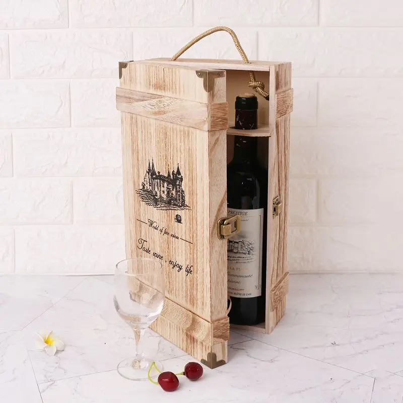 Vintage 2 Red Wine Bottle Box for Carrier Crate for Case Storage Carrying D Dropsale