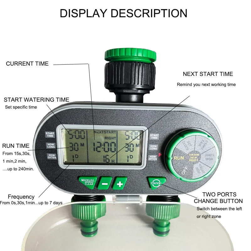 الذكية 2 منافذ الكمبيوتر الموقت البلاستيك حديقة الري تحكم العادية سقي الجدول الزمني إعدادات وضع متعددة للمنزل