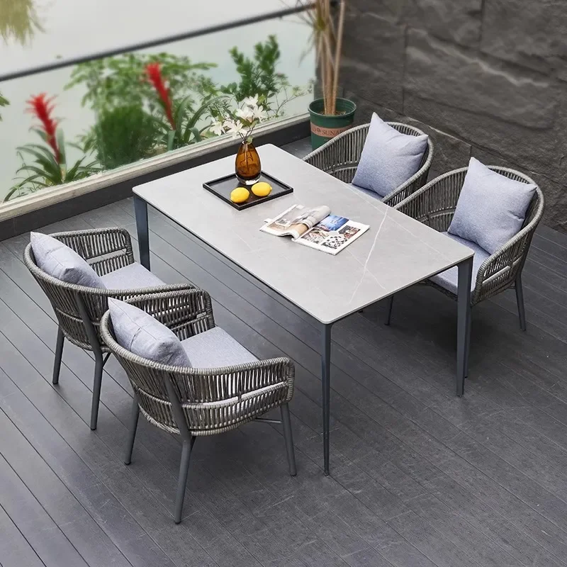 for Outdoor Courtyard Table and Chair Set Leisure Coffee Table Combination Rattan Chair Balcony Waterproof Garden Terrace