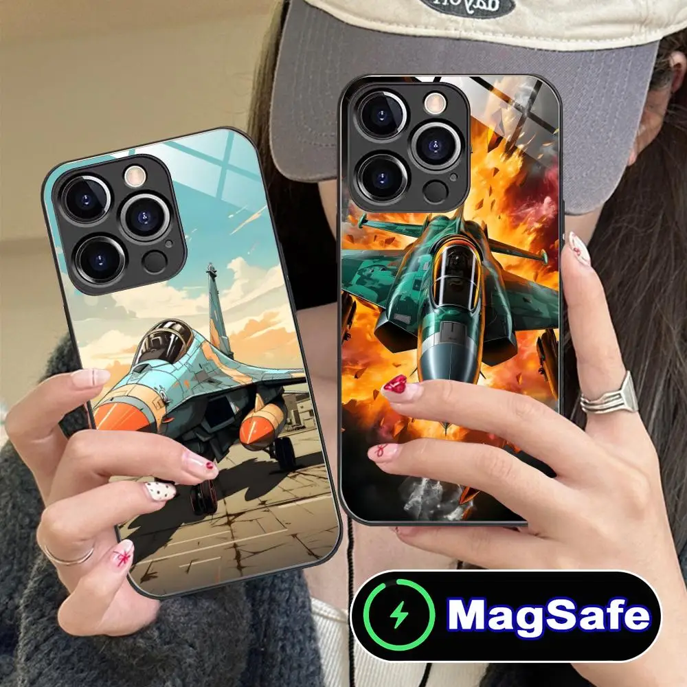 

Anime AirForce Plane Mobile Phone Case for iPhone 16 15 14 13 12 11 Pro Max Plus Mini MagSafe Glass Colour Protective Luxury