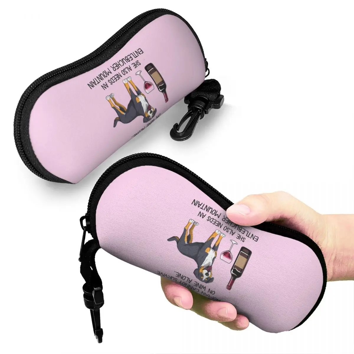 

Entlebucher Mountain Dog And Wine Funny Gift For Dog Mom Shell Glasses Case Portable Sunglasses Box Women Men Soft Eyeglass Bag