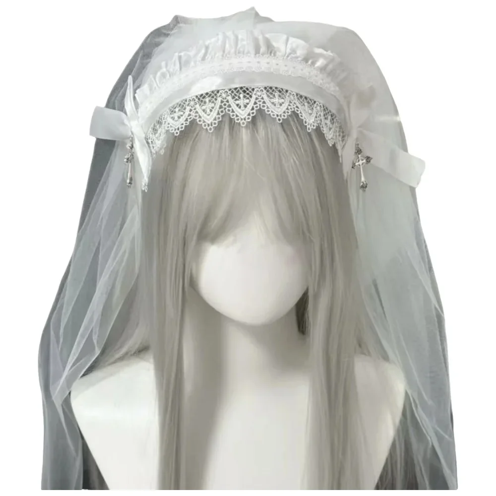 

Головной убор монахини Saintly, мягкая шаль в стиле Лолиты для девочек, темная ночь, церковная шаль с вышивкой крестом, головной убор в готическом стиле, повязка для волос, головной убор