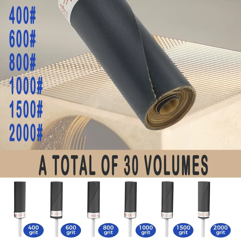 1/8인치 핸들 사포 스틱, 내구성 있고 안전한 소재, 30개 사포 바 폴리싱 롤러 샌딩 헤드 장착