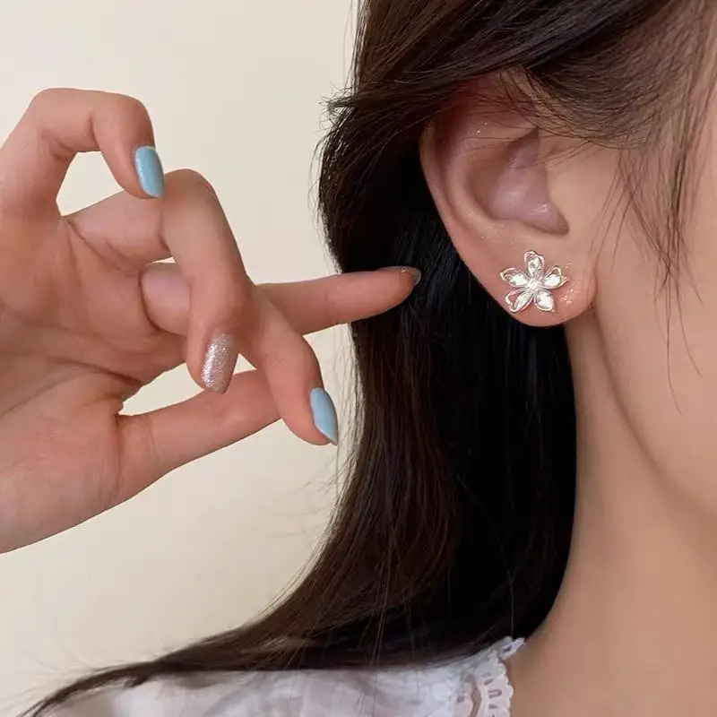 925 Sterling Silver Needle Zircon Hollow Flower Plant Stud Earrings For Women Cute Fashion Jewelry Piercing Hole Accessories gallery 5