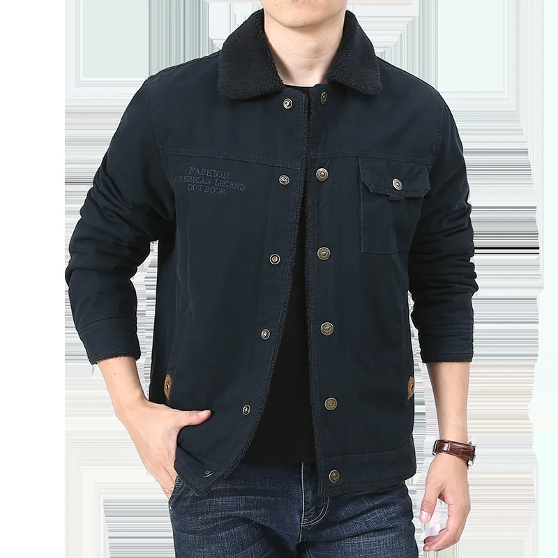 High-Quality Fashionable Winter Thickened Lamb Velvet Wind-Collar Cotton Workwear Washed Loose Large Size Men's Jacket