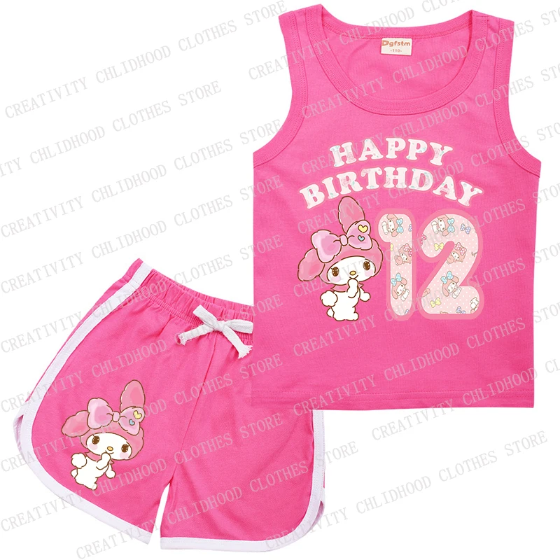 My Melodys Children Sports Suit Birthday Number 1-14 Kids Vest & Shorts Cartoons Casual Clothes Sleeveless Girl Boy Sets