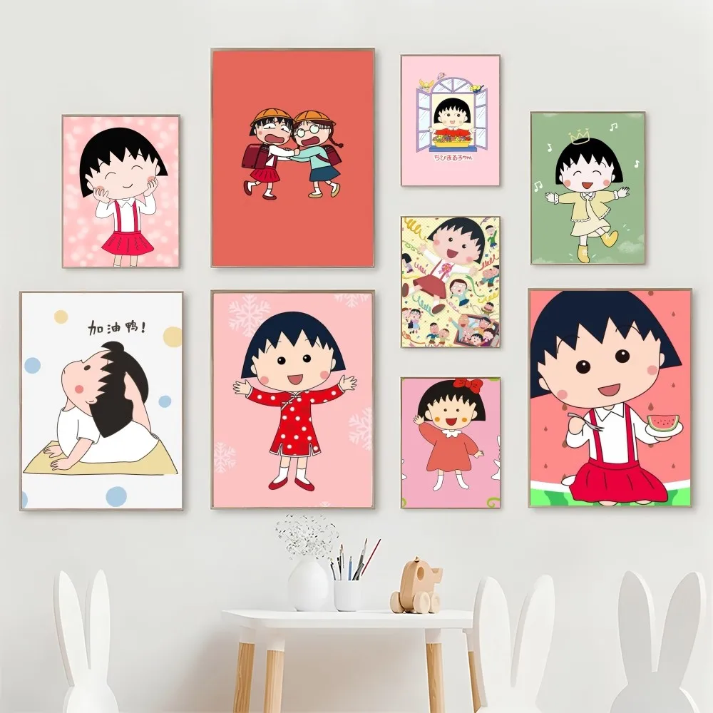 1pc Chibi Maruko Chan Anime Poster Self-adhesive Art Waterproof Paper Sticker Coffee House Bar Room Wall Decor