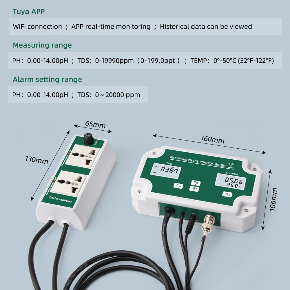 Yieryi-Medidor de PH TDS para acuario, dispositivo inteligente con WIFI, probador en línea de SPA hidropónico con salida de relé 0 ~ 19990ppm, pureza del agua PPM/T