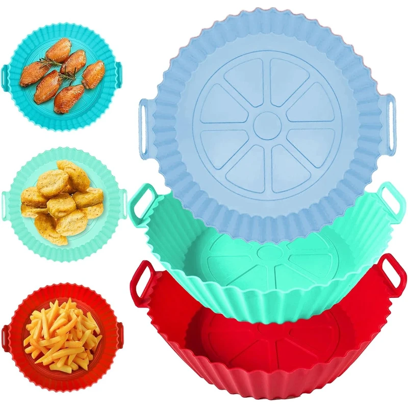 3Pcs Food Grade Silicone Air Fryer Liners High Temperature Resistant Reusable Non-Stick Baking Mats Household Air Fryer Cooking