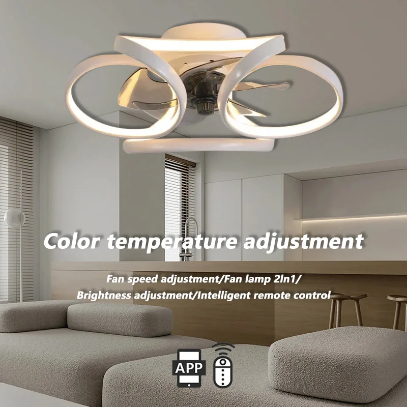 

Scandinavian Ceiling Fan Lamp APP Remote Timing Living Room Restaurant Lighting Induction Dimmable Detachable LED Lamps 110V