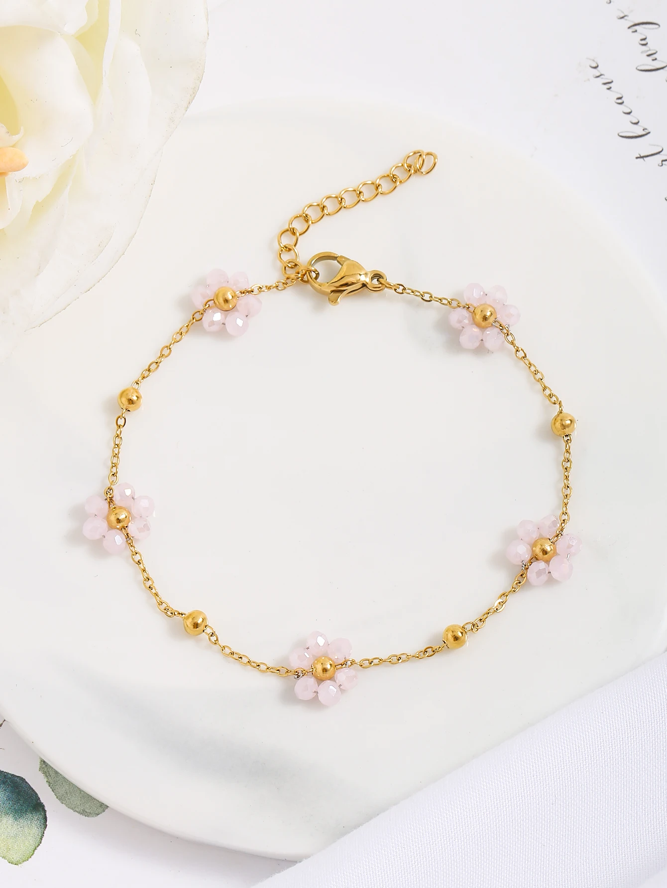 Stainless Steel Bracelet For Women Holiday Party Date Light Pink Pearl Chain Bracelet