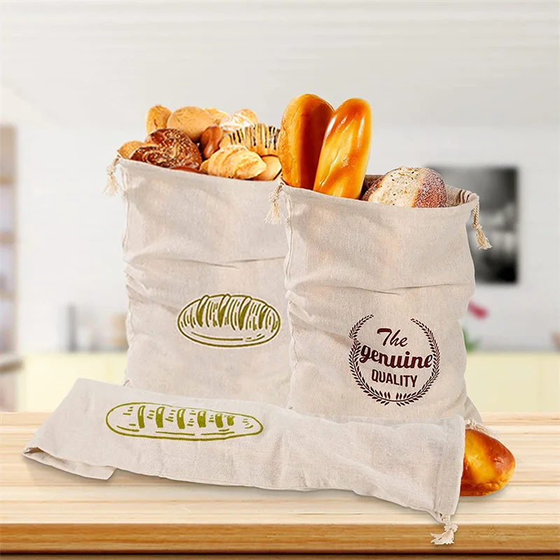 Linen Craft Bread Bags Reusable Drawstring Loaf Homemade Artisan Baguette With Buckle Kitchen Stuff Cotton Home Food Supplies