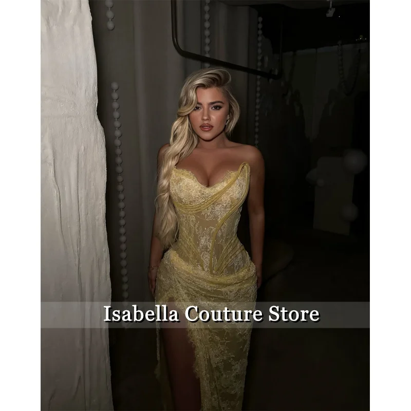 

Lace Evening Dresses, Evening Gowns, Customized Yellow Mermaid Beautiful Prom Dresses Store Sexy 2025
