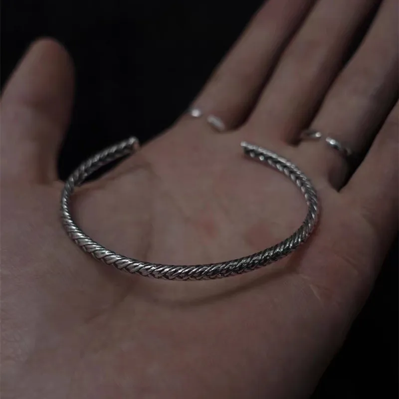 Boho Style Retro Punk Wheat Pattern Open Bracelet Men's Charm Trend Casual Fashion Jewelry Gifts