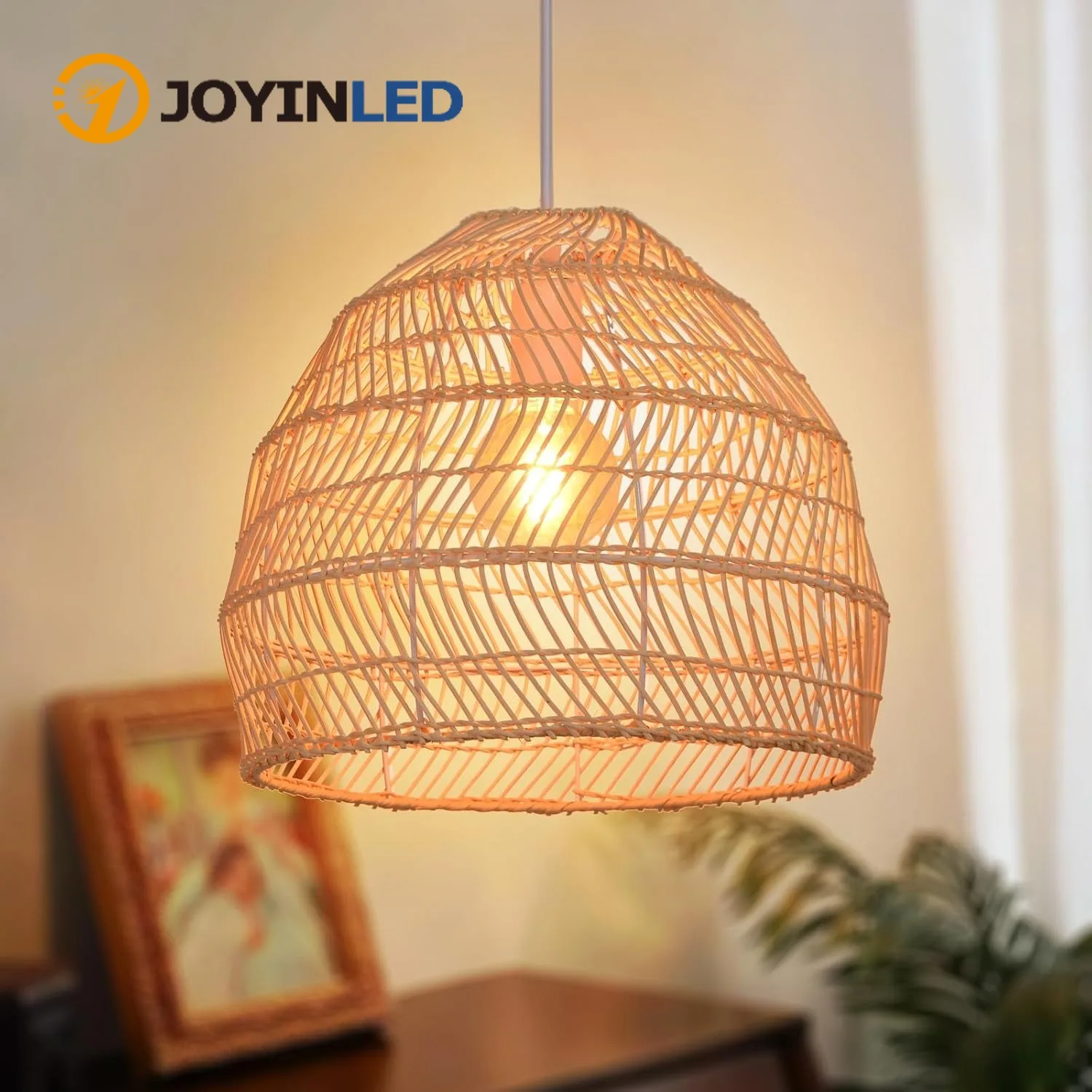 

25/35/40/50/60cm Rattan Woven Chandelier Kitchen Island Pendant Light Handmade Hanging Lamp E27 Lampshade for Living Dining Room
