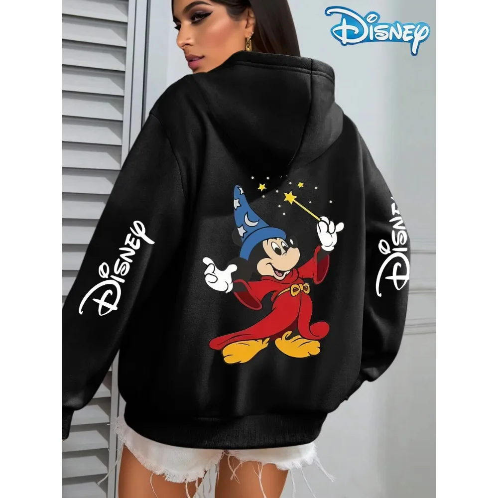 Disney Mickey Mouse Magician Print Hooded Women Sweatshirt Oversize Street Loose Casual Autumn/Winter Dark Series Fashion Jacket