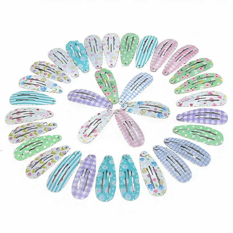 

10/20/30Pcs Cartoon Flower Print Hair Clips For Baby Girls Waterdrop Wave Metal Hairpin Barrettes Fashion Kids Hair Accessories