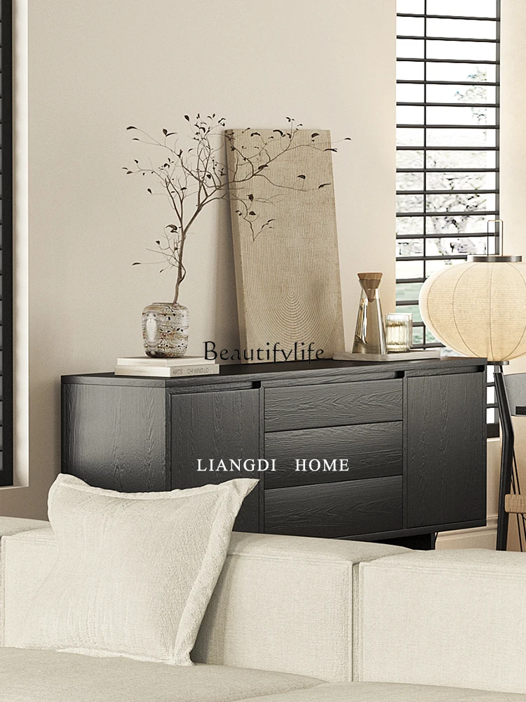 

Solid wood retro black wabi sabi dining side porch TV cabinet