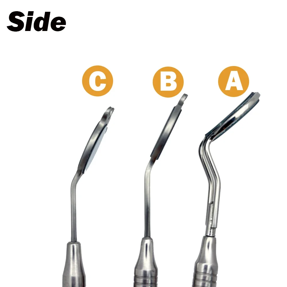 مرآة فم للأسنان مزدوجة الجوانب مضادة للضباب، سطح عاكس من الروديوم قابل لإعادة الاستخدام مع مقبض للامتحان الفم #4