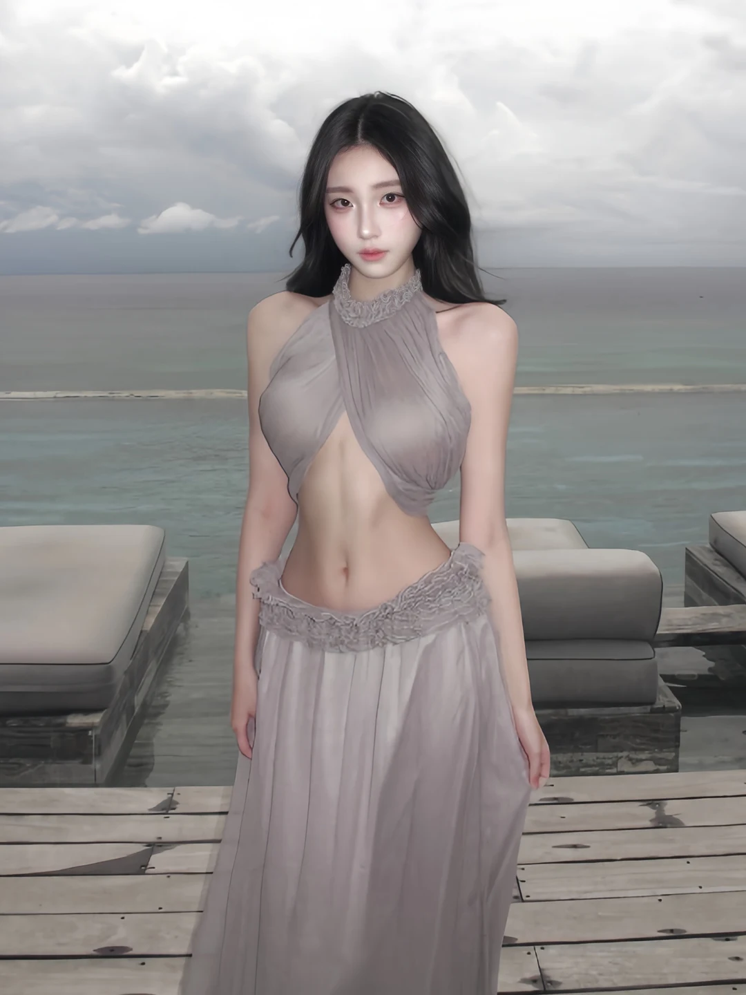 

Vacation Set Women Elegant Design Sexy Cross Neck Top Lace Trim Long Skirt Two Piece Set Summer Fashion Casual High Waist