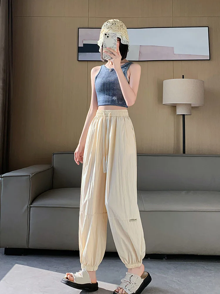 2024 New Summer Casual Loose Oversized Sports Style Fashionable Drawstring Elastic Waist Thin Quick Drying Harlan Pants