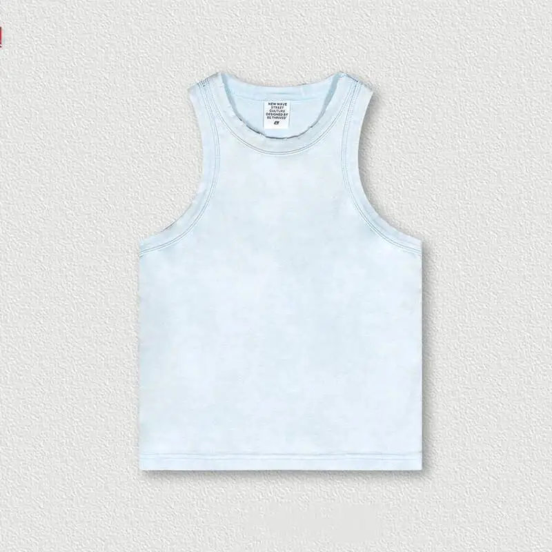 American Style Men's Vests Solid Color O-neck Pullover Worn-out Summer Menswear New Sleeveless Loose Male Tank Tops 9XQEAF