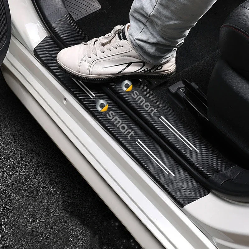 Car Carbon Fiber Door Sill Sticker Trunk Protector Strip Suitable for Smart Fortwo 451 450 453 EQ Forfour Forjeremy view 2