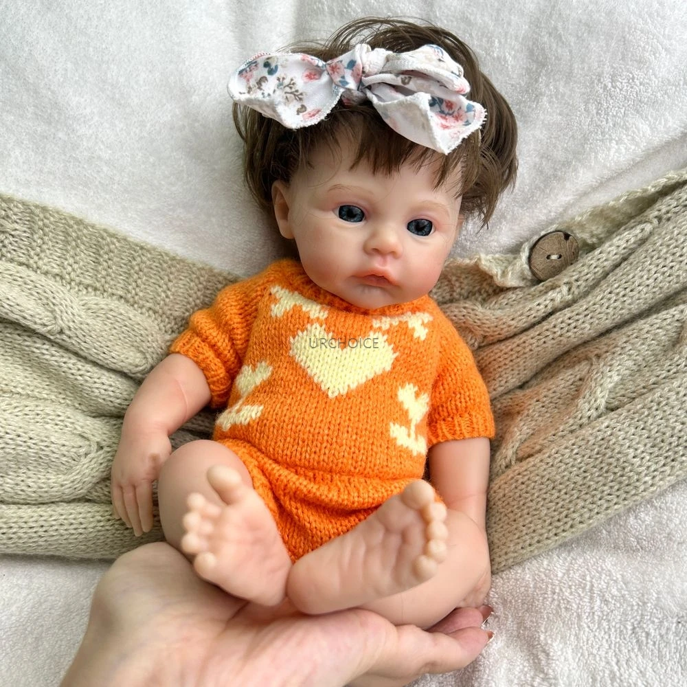 12 inch mini full body zachte siliconen herboren babymeisje weide geworteld haar levensechte handgemaakte geschilderde pop kinderen speelgoed kerstcadeau