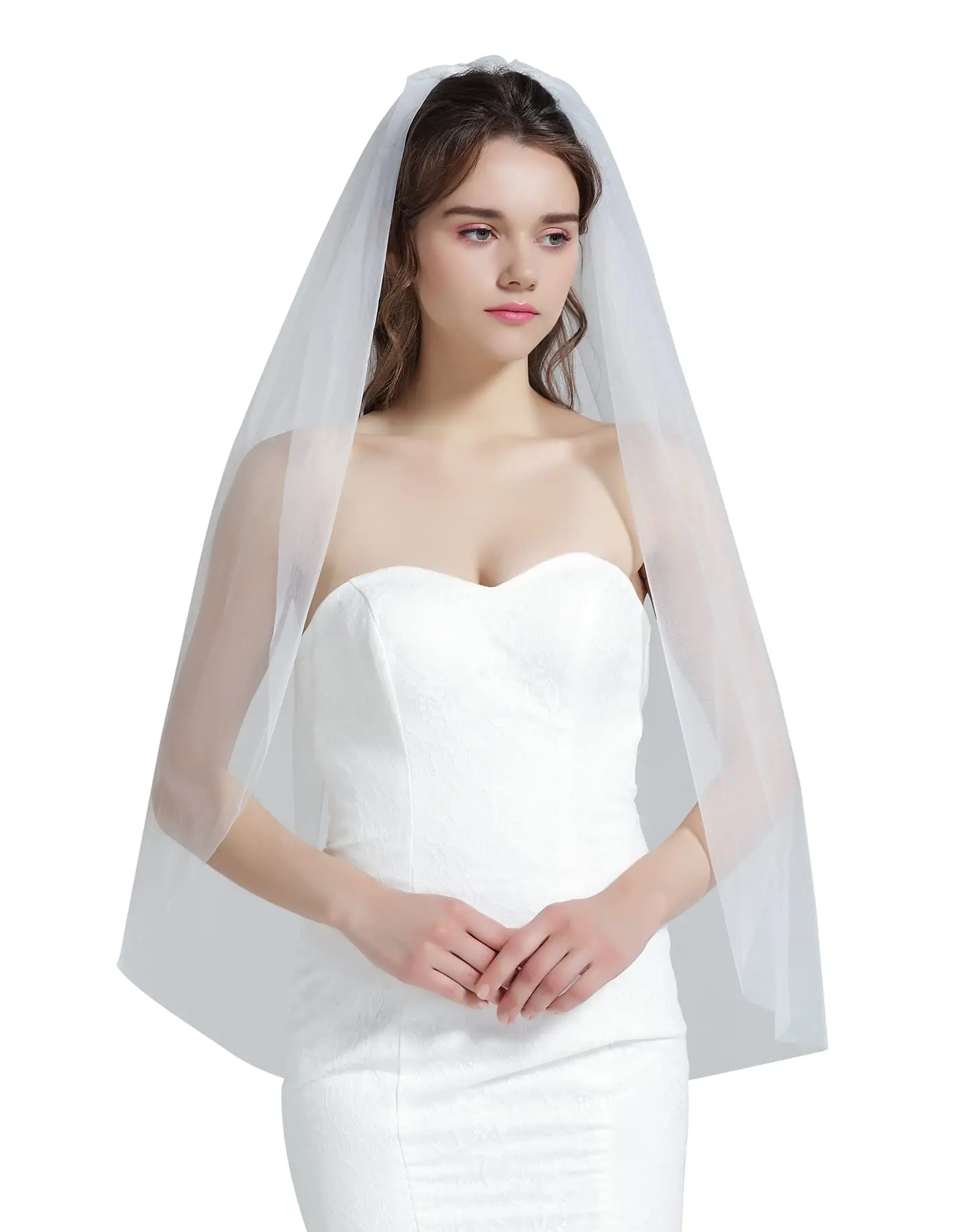 Wedding Bridal Veil Cut Edge with Comb 1 Tier Fingertip&Cathedral Length White Ivory