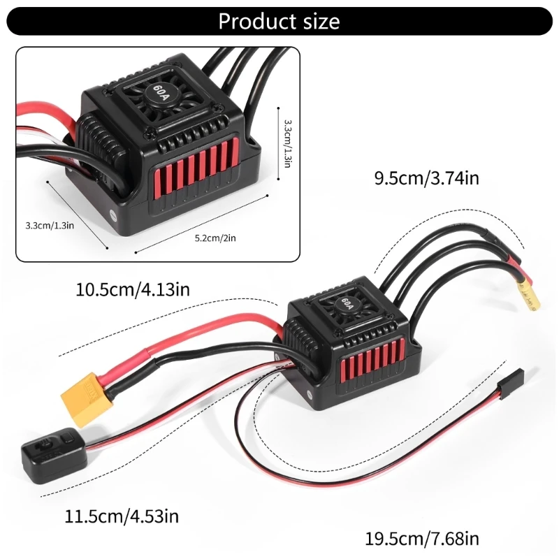 Wasserdichter WSDT 60A bürstenloser Regler ohne für Auto und Quadrocopter, 60a hohe Belastbarkeit mit XT60/T-Steckern