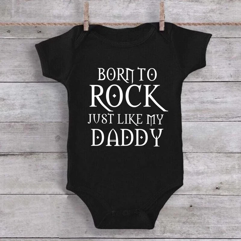 

Funny BORN TO ROCK Letters Print Newborn Baby Bodysuit Black Romper Body Baby Girls Boys Clothes Summer Cotton Outfits