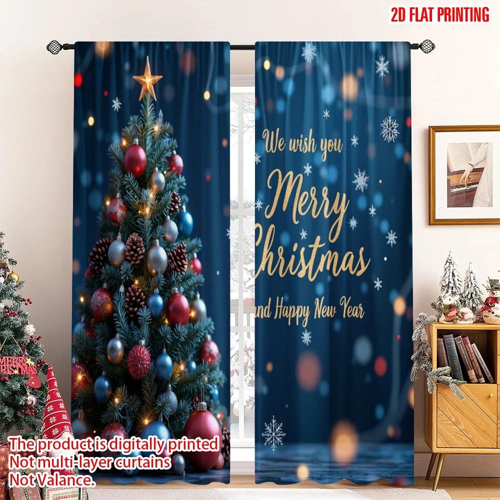 2pcs 2D flat printing Merry Christmas Popular Curtains Merry Christmas Happy New Year Fabric Without Electricity Holiday