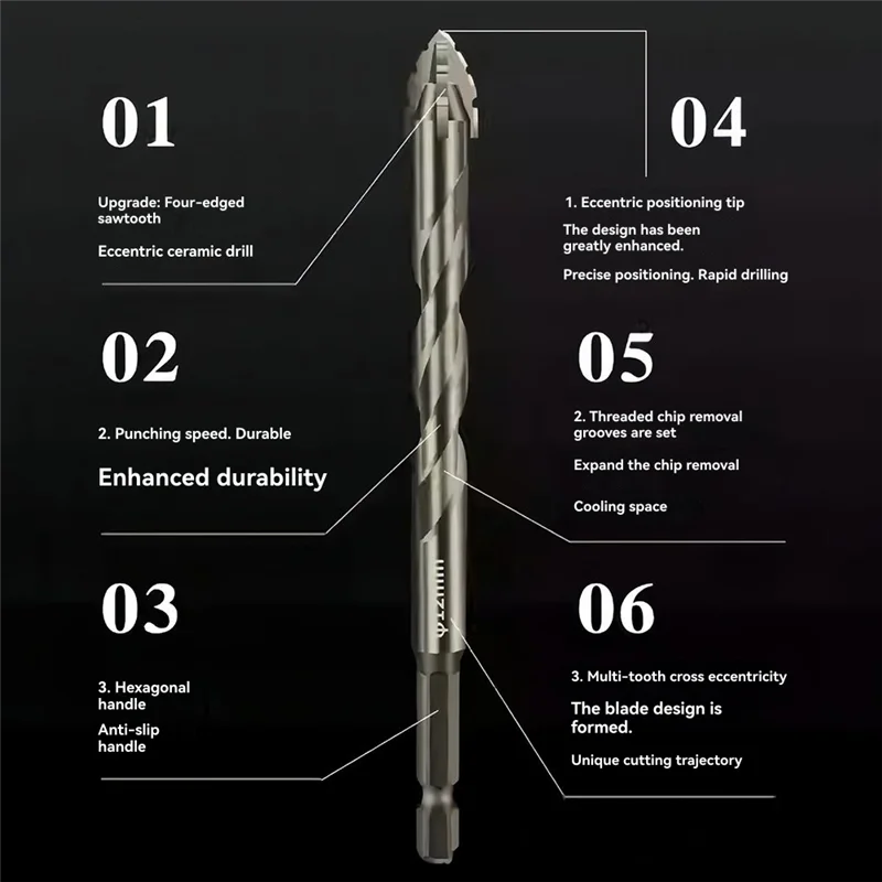 

ABUI-6Pcs/Set Four Flute Sawtooth Drill Bit For Glass Tile Concrete Metal Drilling Tools High Performance Drill Bit 4-12Mm