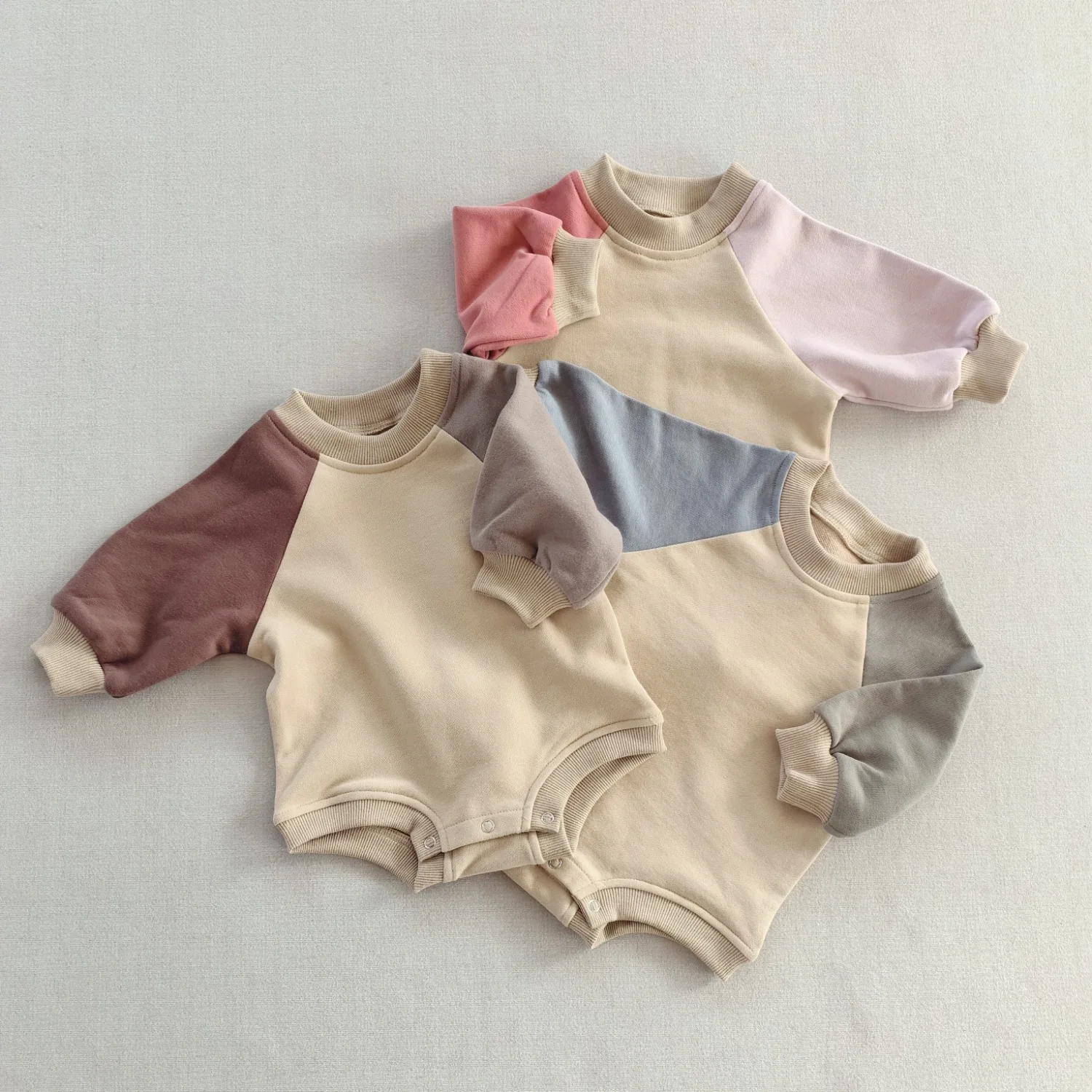 2024 Autumn New Baby Long Sleeve Patchwork Bodysuit Cotton Infant Boy Girl Solid Casual Jumpsuit Newborn Toddler Clothes 0-24M