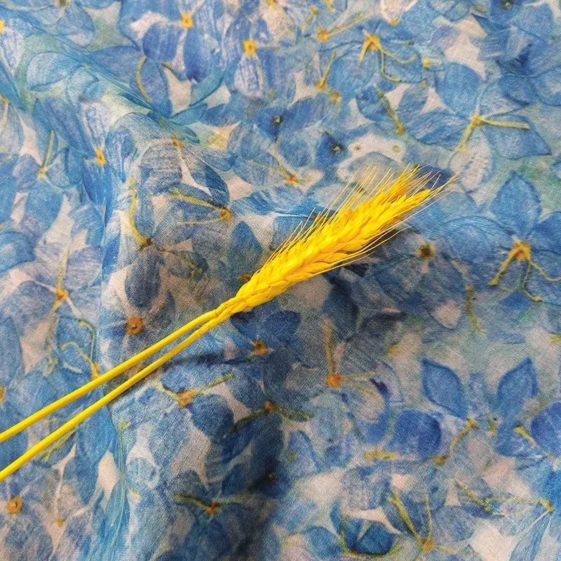 Blue fantasy high-quality pure natural ramie digital printed fabric fabric DIY sewing designer fabric clothing