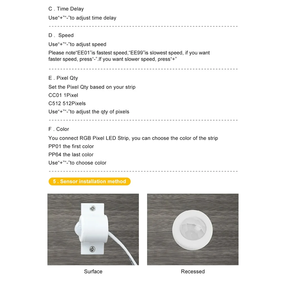 Motion Sensor LED Stair Pixel Lights Controller RGB LED Controller with Daylight Sensor Stair Lighting Controller