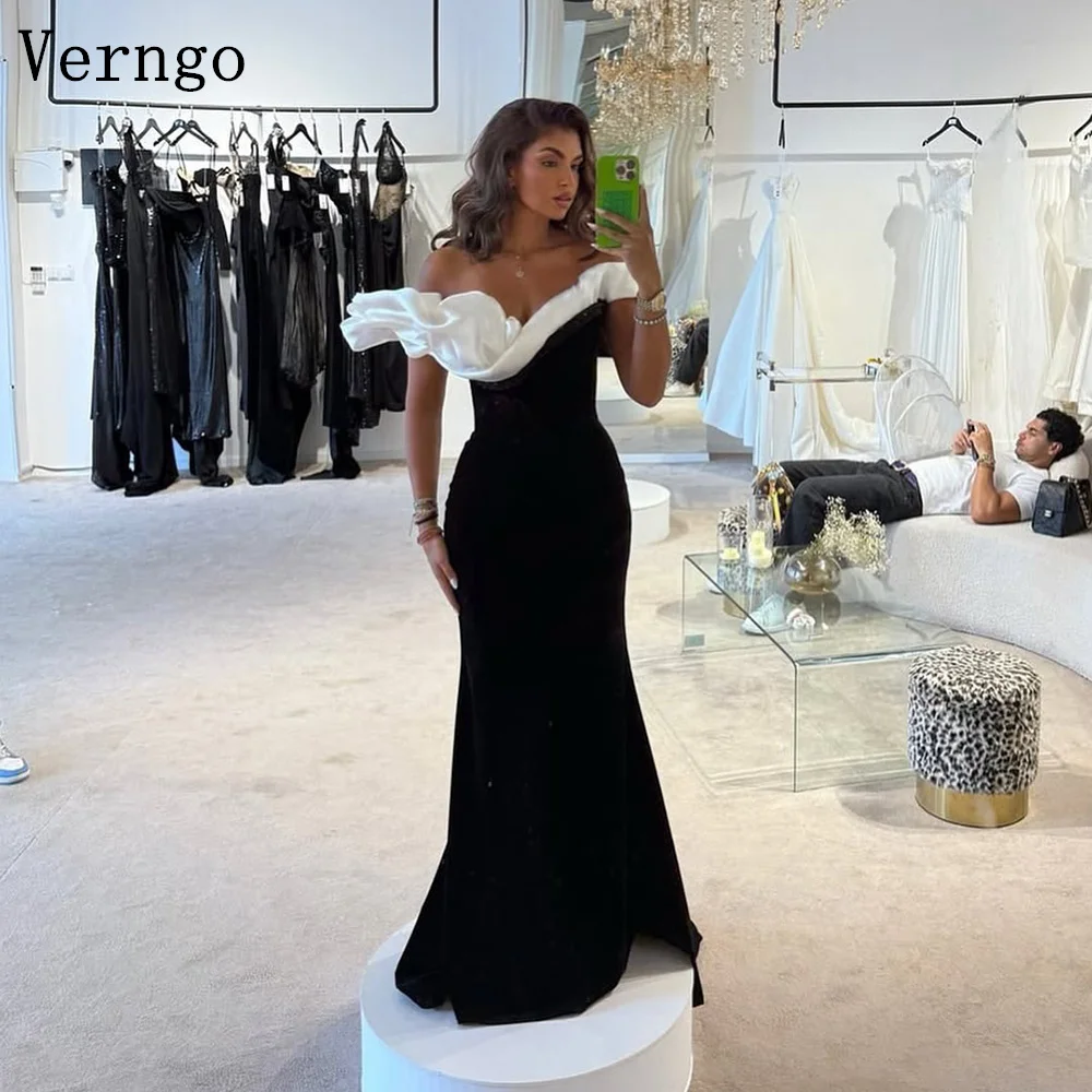 

Verngo Black Crepe Evening Dress Off The Shoulder Mermaid Formal Occasion Dress Elegant Prom Gowns Customized