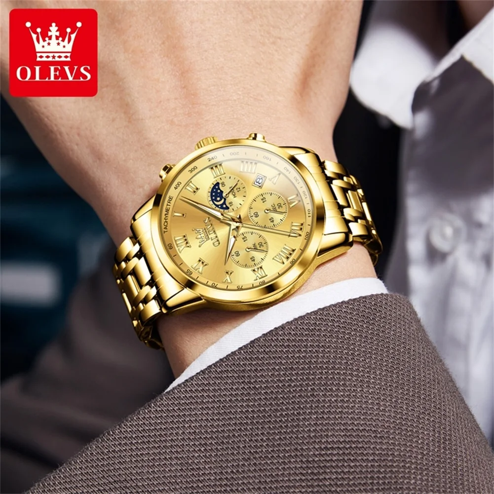 OLEVS 5529 Top Brand Men's Watch Waterproof Luminous Stainless Steel Calendar Window Phase Timing Watch New Quartz Men's Watch