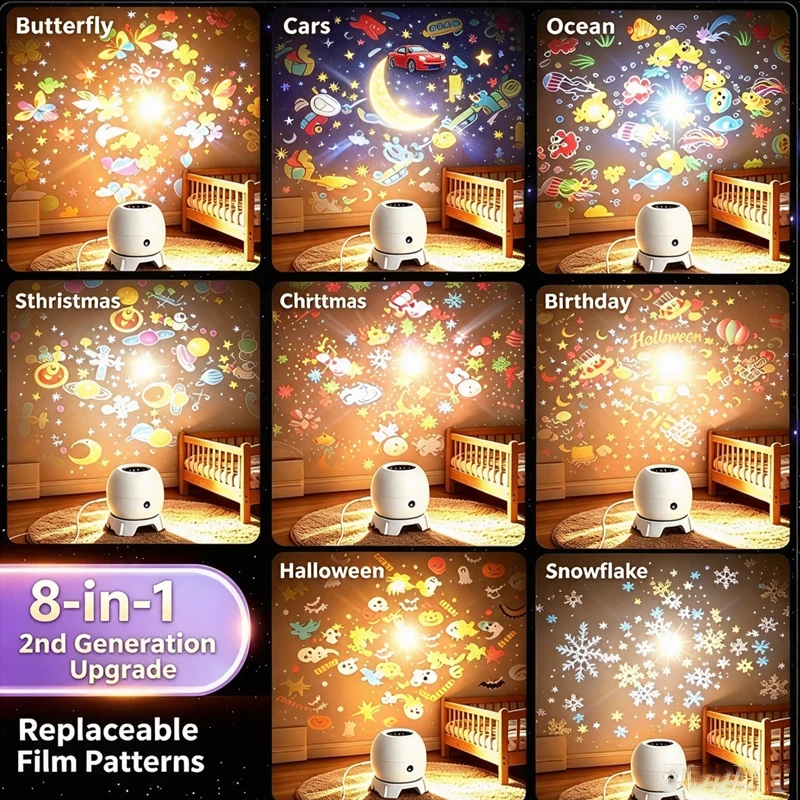 Underwater Ocean Projector Night Light Rotatable Sea Animal Projection Lamp with Replaceable Films Children Bedroom Decor Light