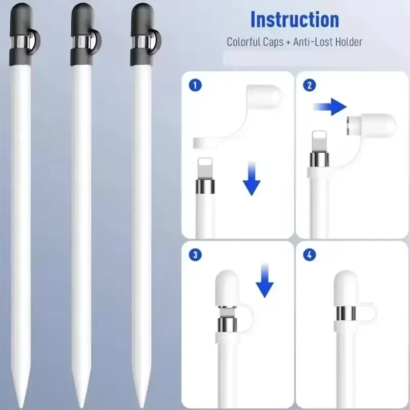 Silicone Replacement Cap for Apple Pencil Anti-Lost Stylus Pen Holder Tether Protective Cover for IPencil 1/2 Tablet Pen Sleeves - view 4