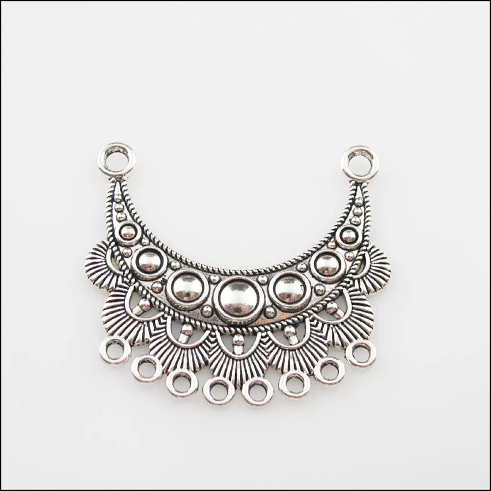 4Pcs Tibetan Silver Color 2-8 Moon Flower Charms Pendants Connectors 42x46mm