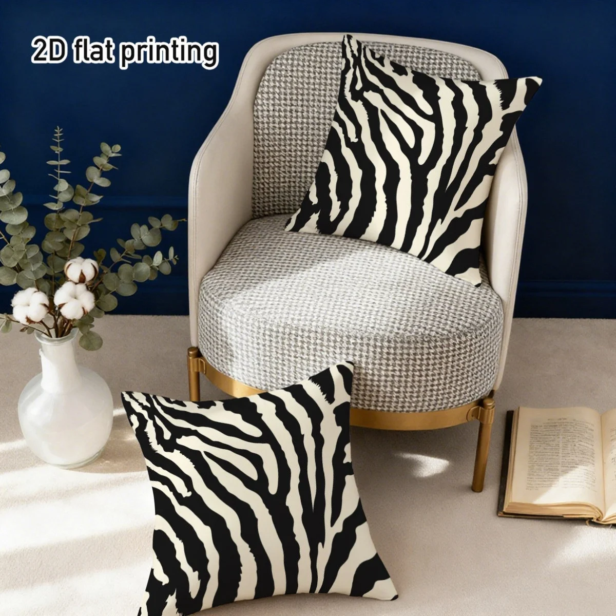 2pc Zebra Print 2D Flat Printed Throw Pillow Covers Set of 2 Modern Farmhouse Decorative Cushion Cases for Sofa Bedroom Living