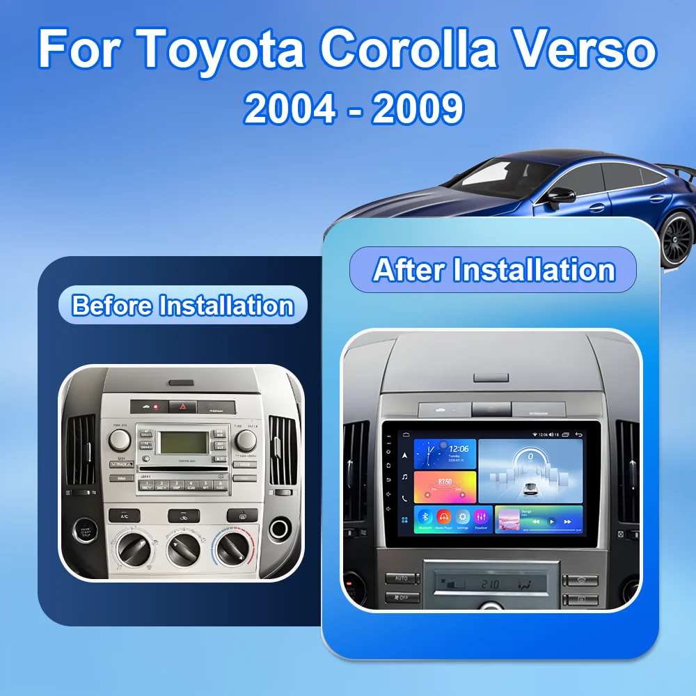 Android 16 Carplay Car Radio Stereo For Toyota Corolla Verso 2004-2009 Auto Multimedia Video Player 8 Core Screen 4G GPS DVD BT