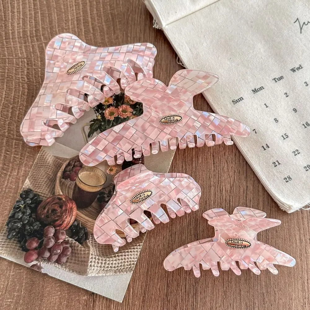 

Fashion Butterfly Pink Plaid Hair Claw Acrylic PVC Checkered Hair Clip Headdress Korean Style Cloud Shark Clip Daily