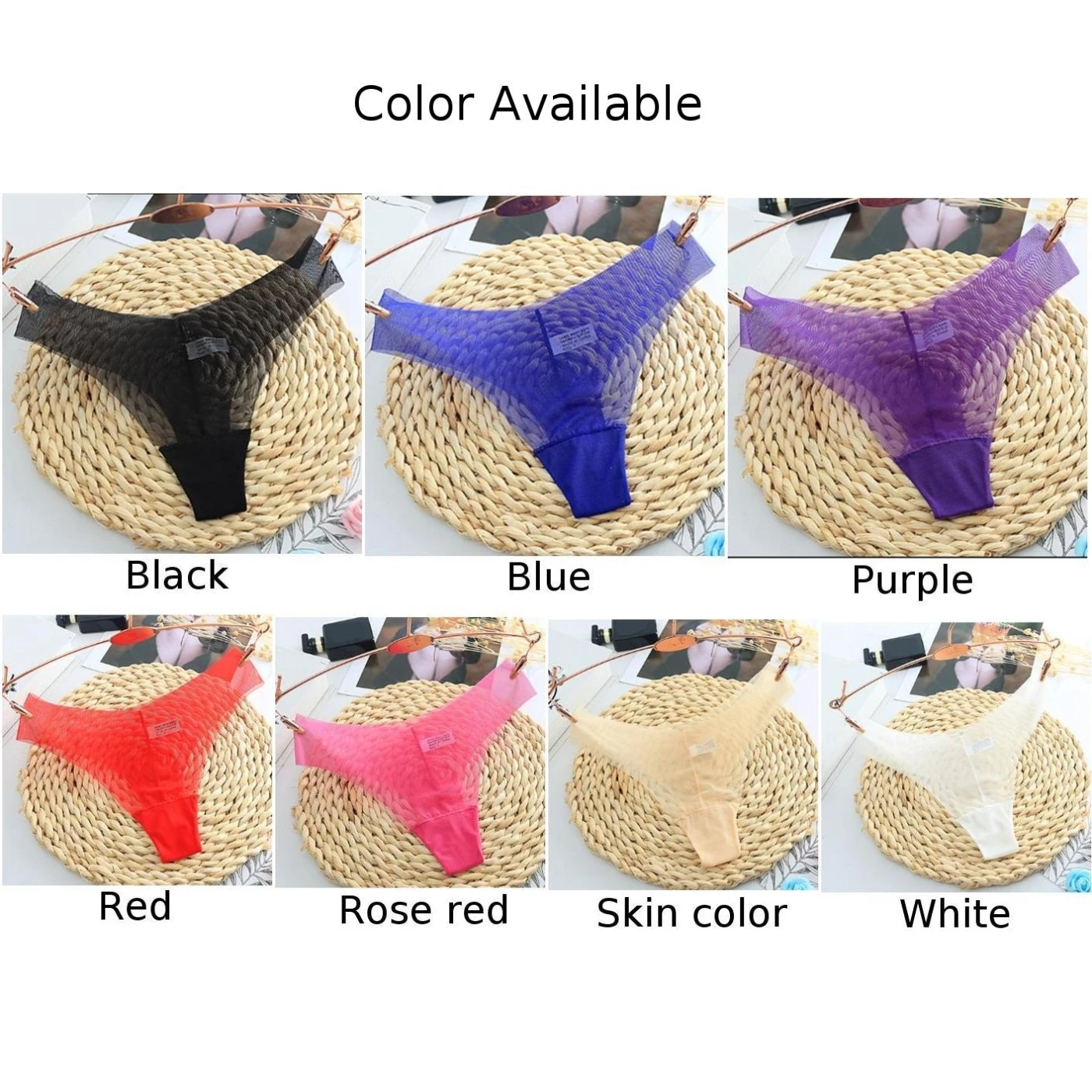 Calcinha sem costura transparente ultra-fina para mulheres, tanga sexy g-corda, veja através de cuecas, tangas femininas de baixo crescimento