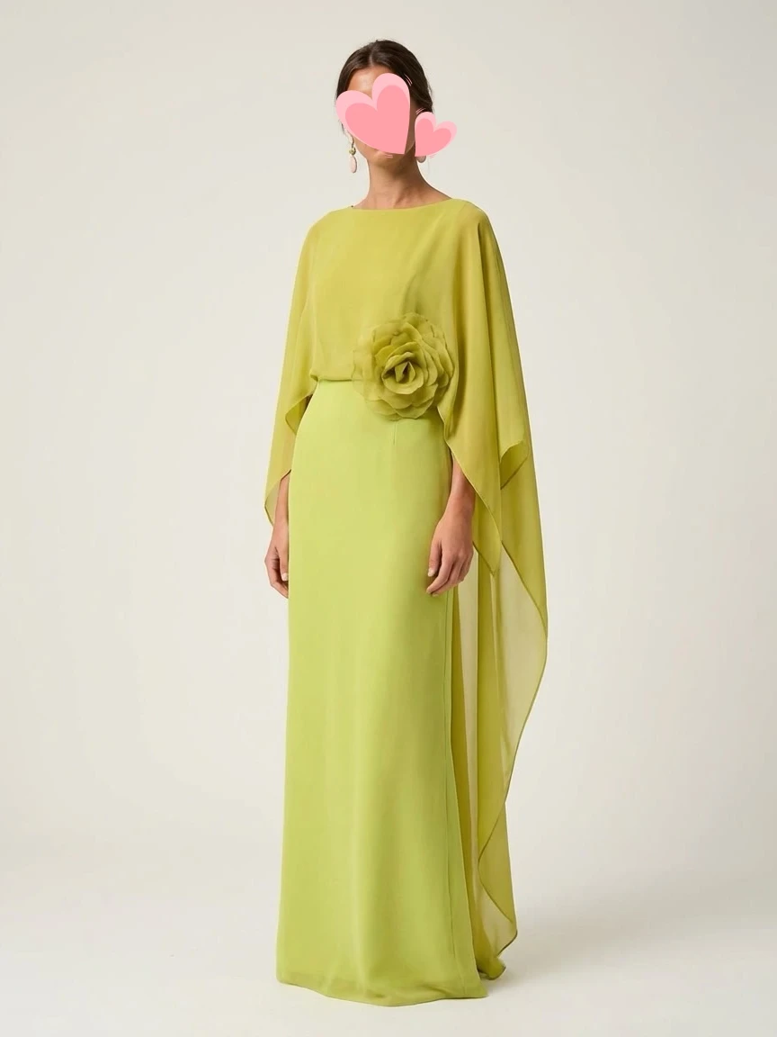 

Oisslec Prom Dress Elegant Vintage Sweet Green Flower Chiffon Cape New Customized Formal Occasion Prom Dress Evening Party Gowns