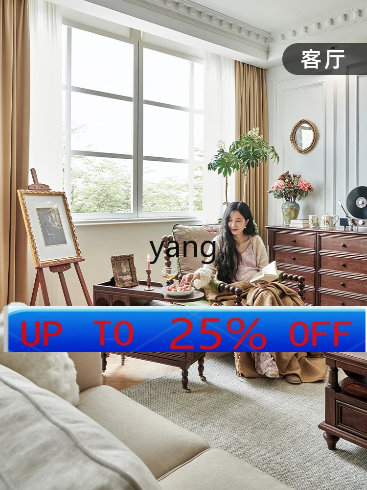 

lmm Movable Side Table Sofa with Wheels Side Retro All Solid Wood Tea Cabinet