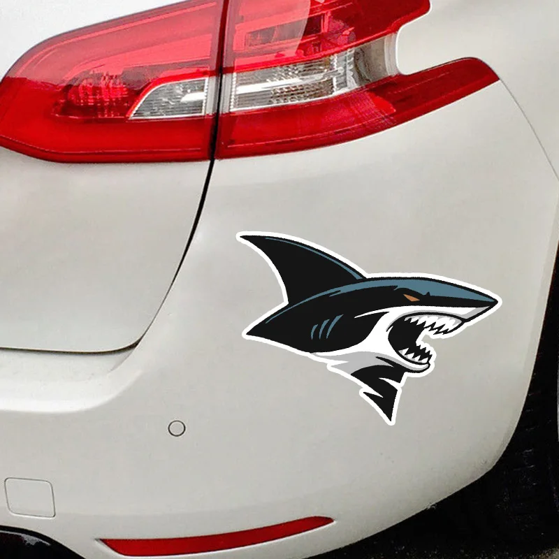 Interesting Sharks Cartoon Colored Car Sticker Fashion PVC Graphic Decoration Motorcycle Accessories Waterproof Decal 16*13cm